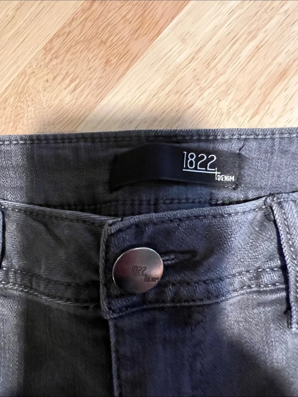1822 Denim Charcoal Frayed Hem Jean Shorts